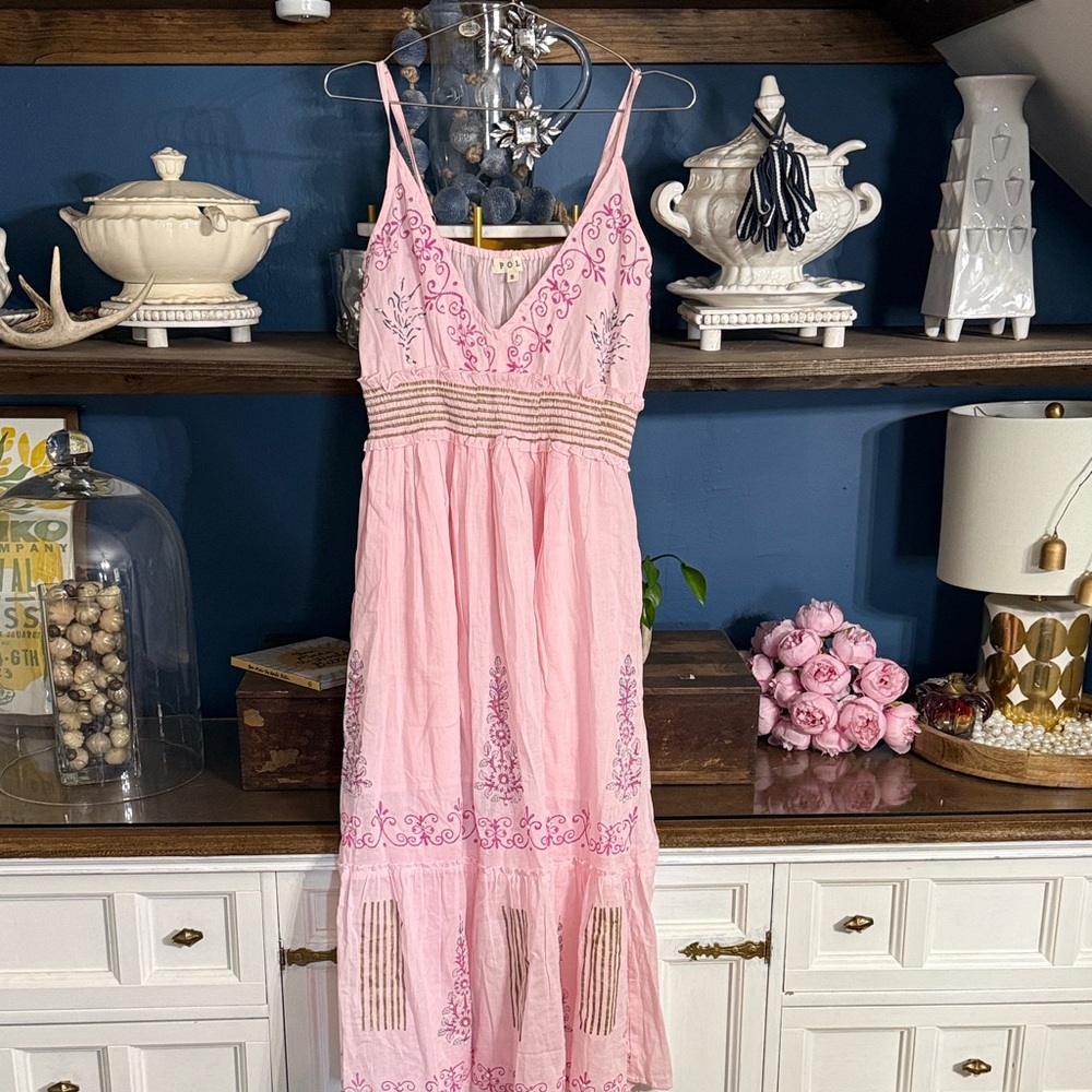 POL Pink Embroidered Spaghetti-Strap Maxi Dress